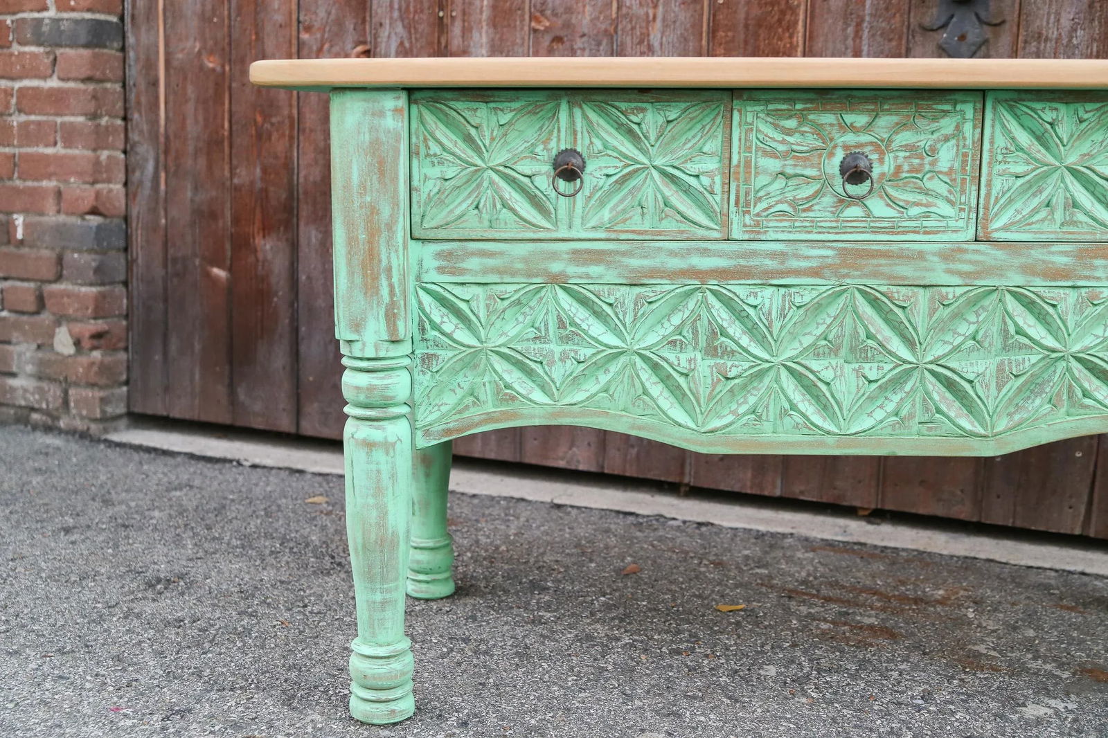 1950s Mint Green Moorish Carved Console - 7