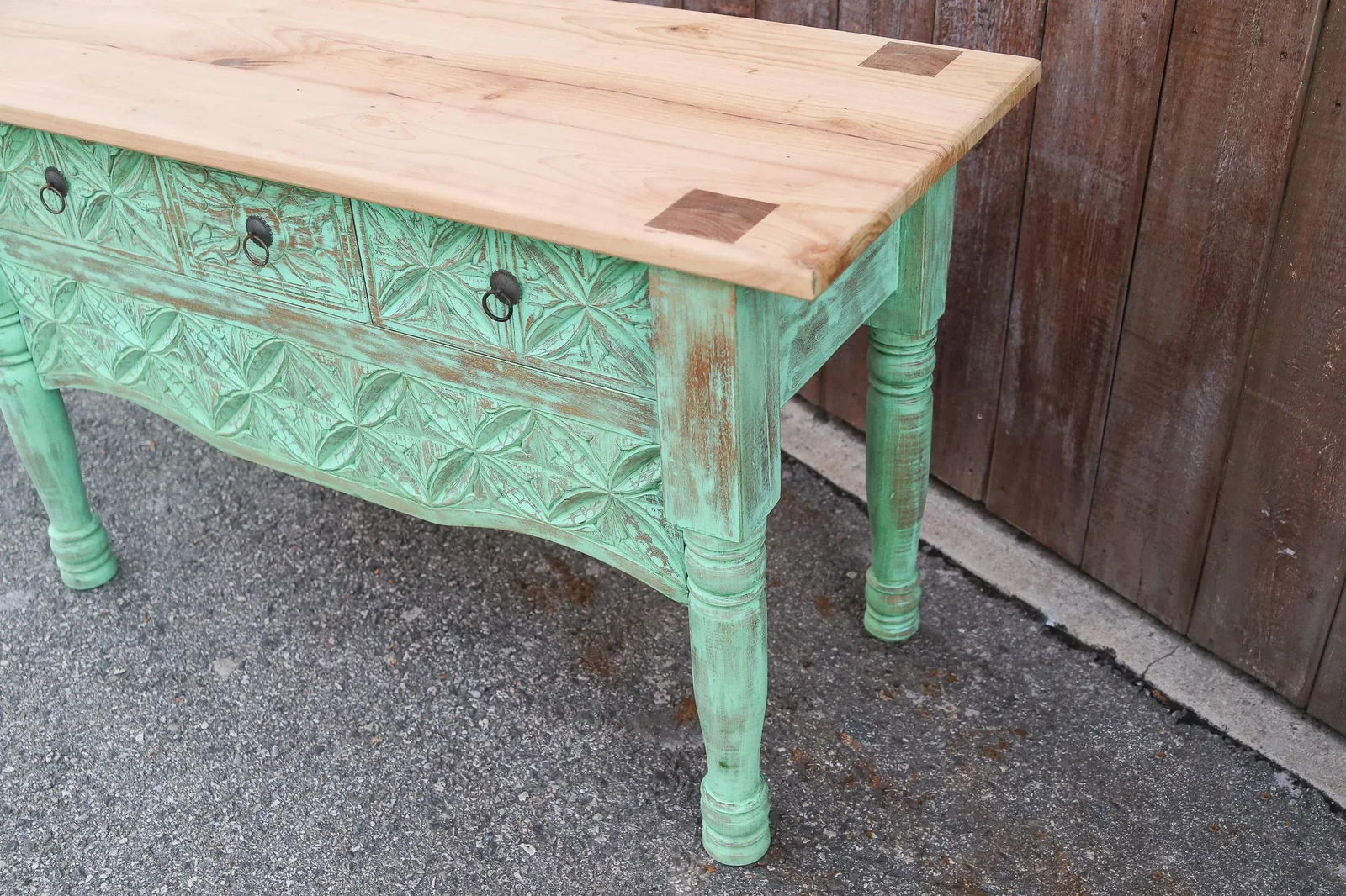1950s Mint Green Moorish Carved Console - 9