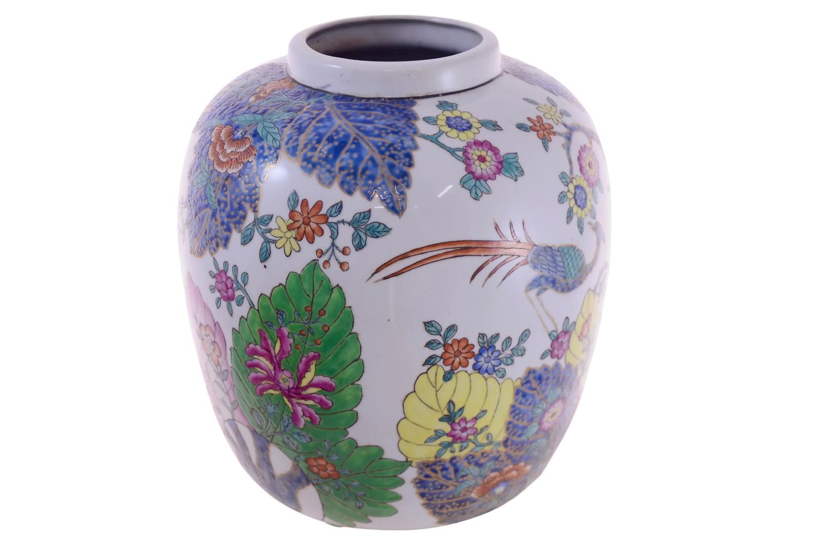 Tobacco Leaf Design Chinoiserie Ginger Jar Urn - 2