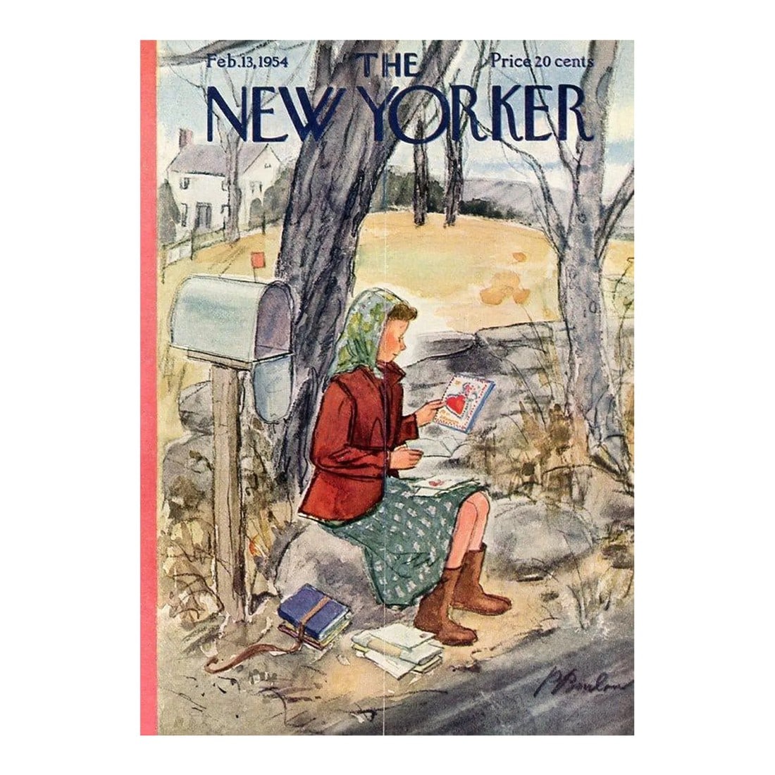 1954 Vintage New Yorker Cover, February 13 (Perry Barlow), Original New Yorker Magazine Cover, Roman: Original vintage New Yorker magazine cover dated February 13, 1954 featuring a Romance and Valentines Day theme. Based on an illustration by Perry Barlow (1892-1977). This is an authentic New Yorker