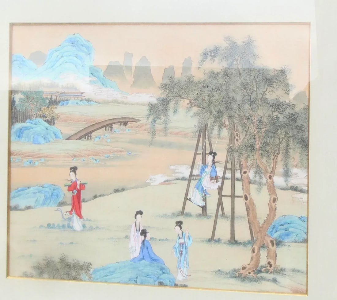 Chinese Maidens in a Landscape Watercolor - 2