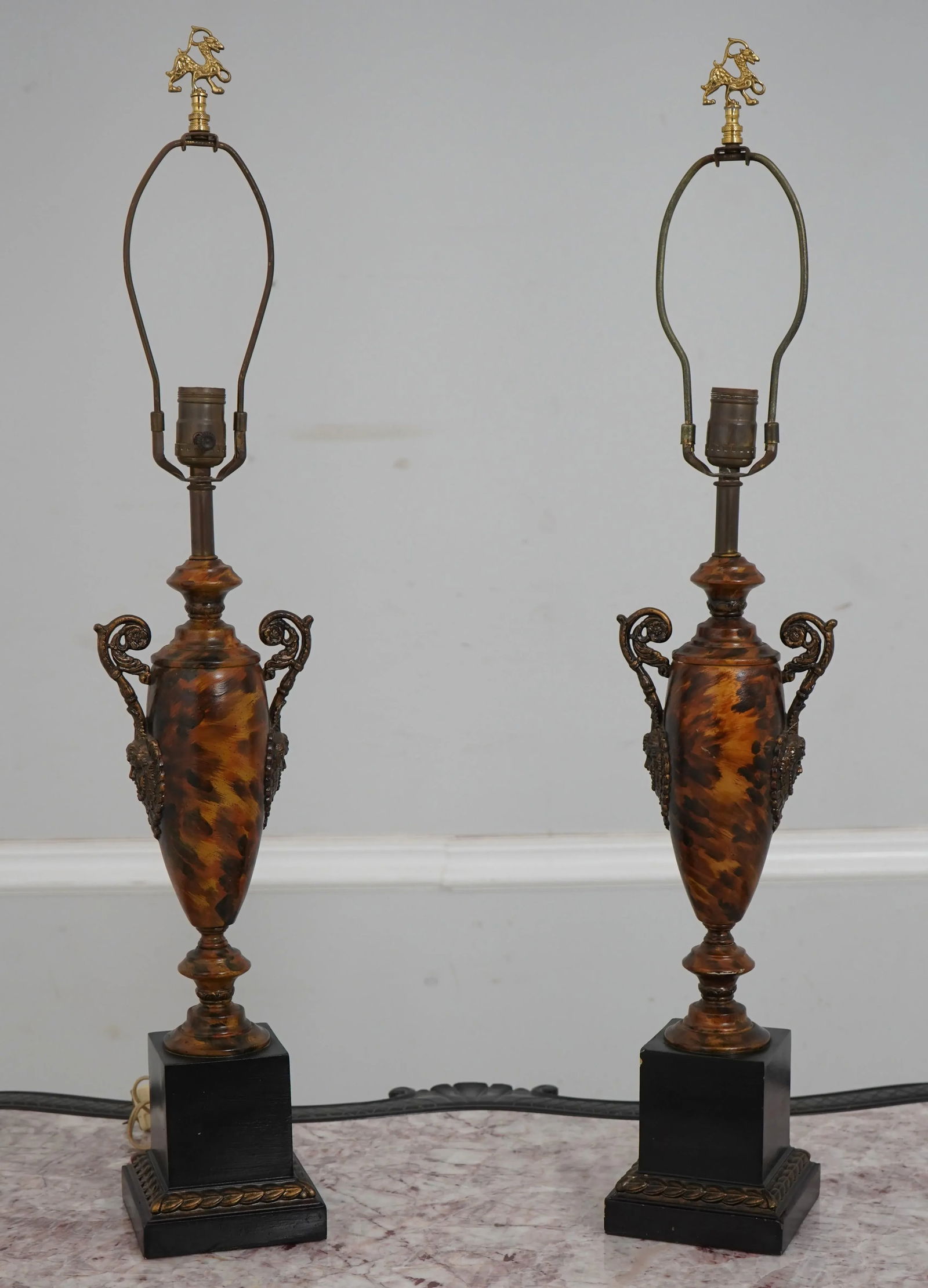 Faux Paint Decorated Urn Torch Lamps - a Pair - 2