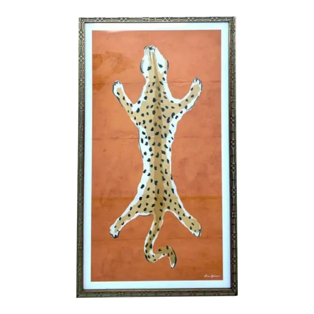 Dana Gibson Large Framed Orange Tiger Print: Wonderful Dana Gibson framed tiger print. Gibson's home accent line includes vivid hues and bold graphic designs. Tiger itself features a creamy beige background with brown spots, and is on a vivid