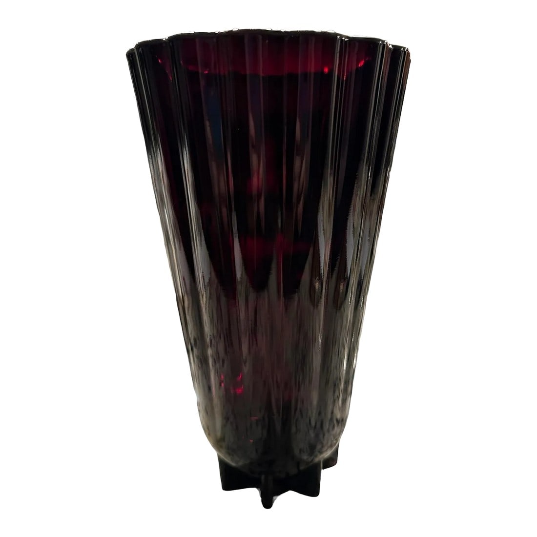 1960s Anchor Hocking Classic Royal Ruby Glass Trumpet Vase: Anchor Hocking Classic Royal Ruby Vase "Royal Ruby" was a trademark of Anchor Hocking. 10" tall and 5.25" wide. Circa 1963-1972. Pattern Name-Classic. Catalog Number- R-900. Heavy thick