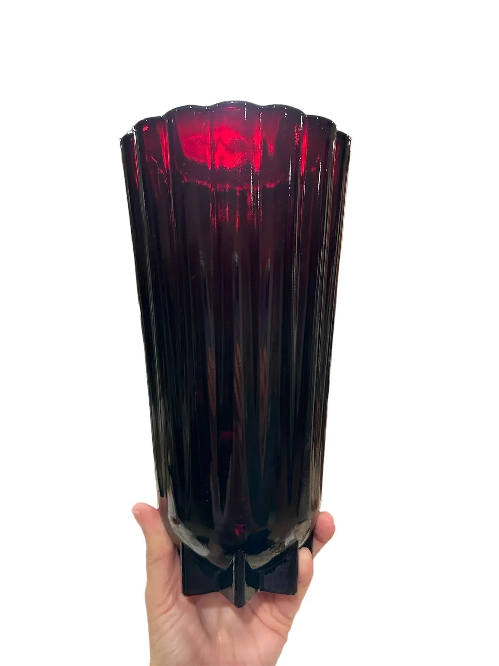 1960s Anchor Hocking Classic Royal Ruby Glass Trumpet Vase - 2