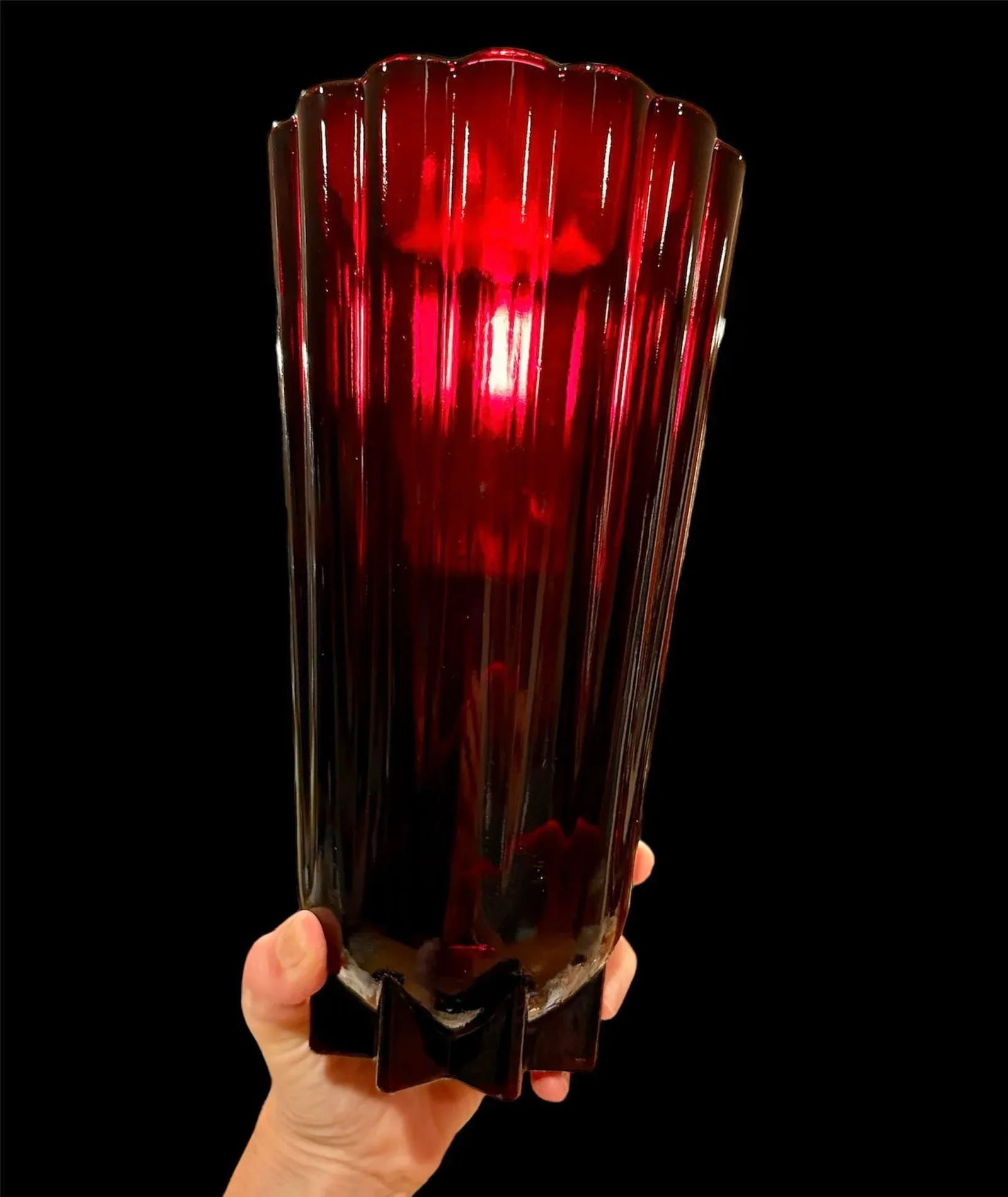 1960s Anchor Hocking Classic Royal Ruby Glass Trumpet Vase - 4