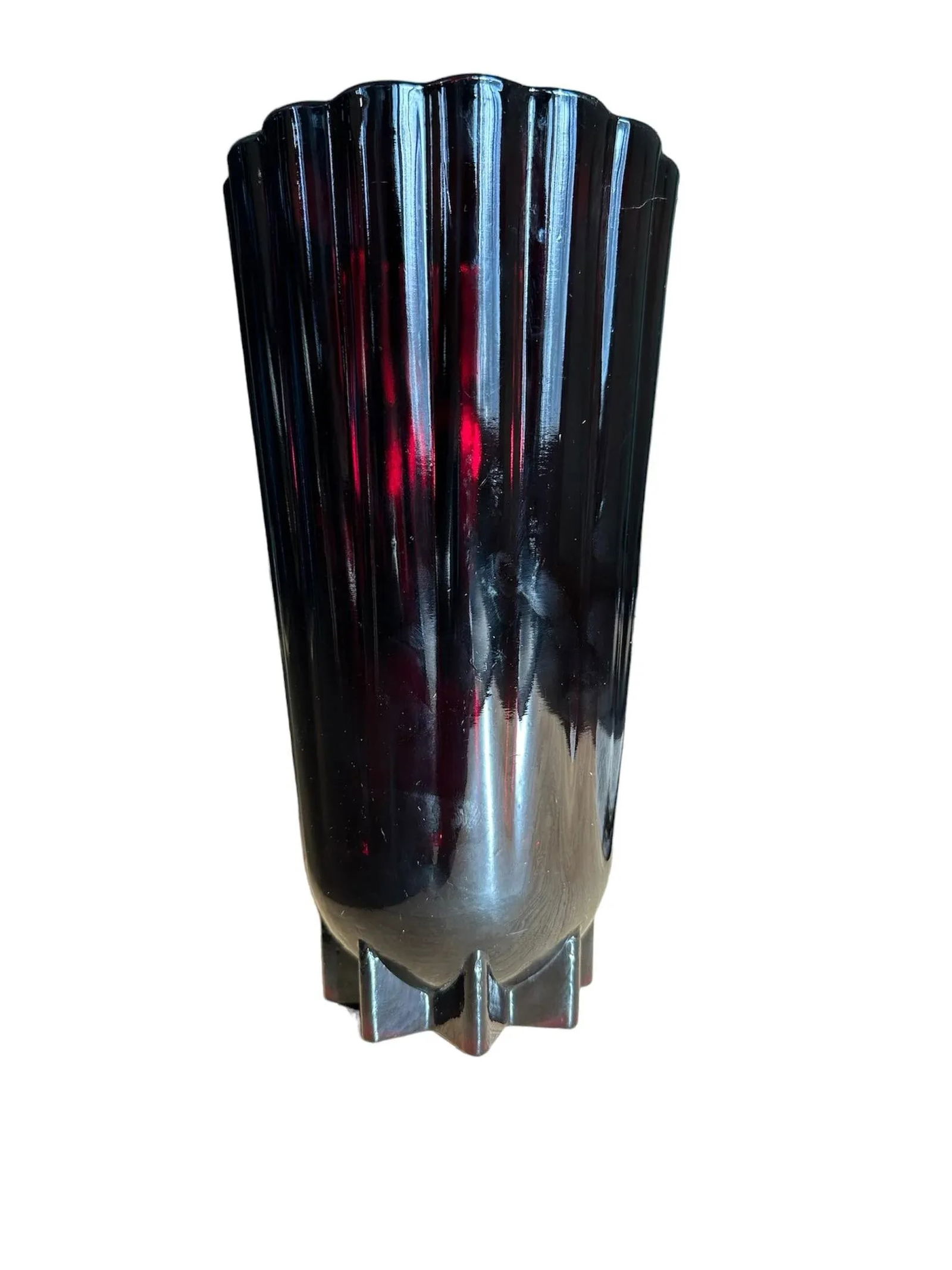 1960s Anchor Hocking Classic Royal Ruby Glass Trumpet Vase - 6