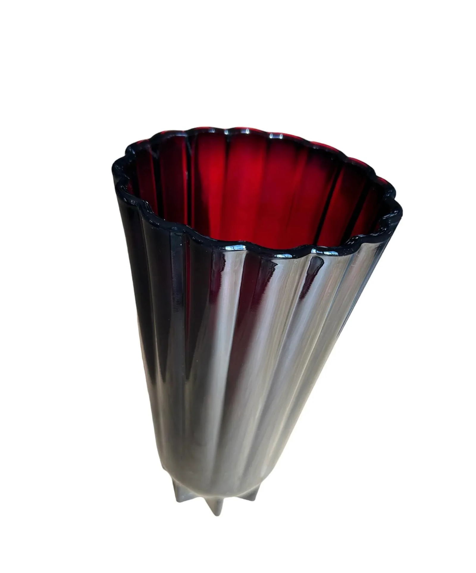 1960s Anchor Hocking Classic Royal Ruby Glass Trumpet Vase - 7