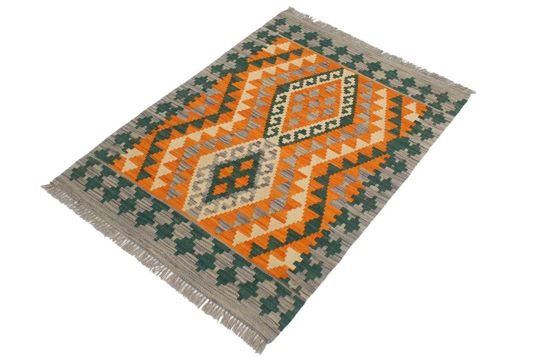 1990s Shabby Chic Kilim Orange Purple Wool Rug - 2'2" X 3'1" - 2