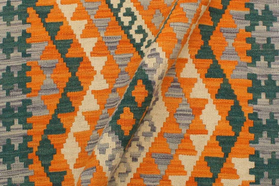 1990s Shabby Chic Kilim Orange Purple Wool Rug - 2'2" X 3'1" - 7