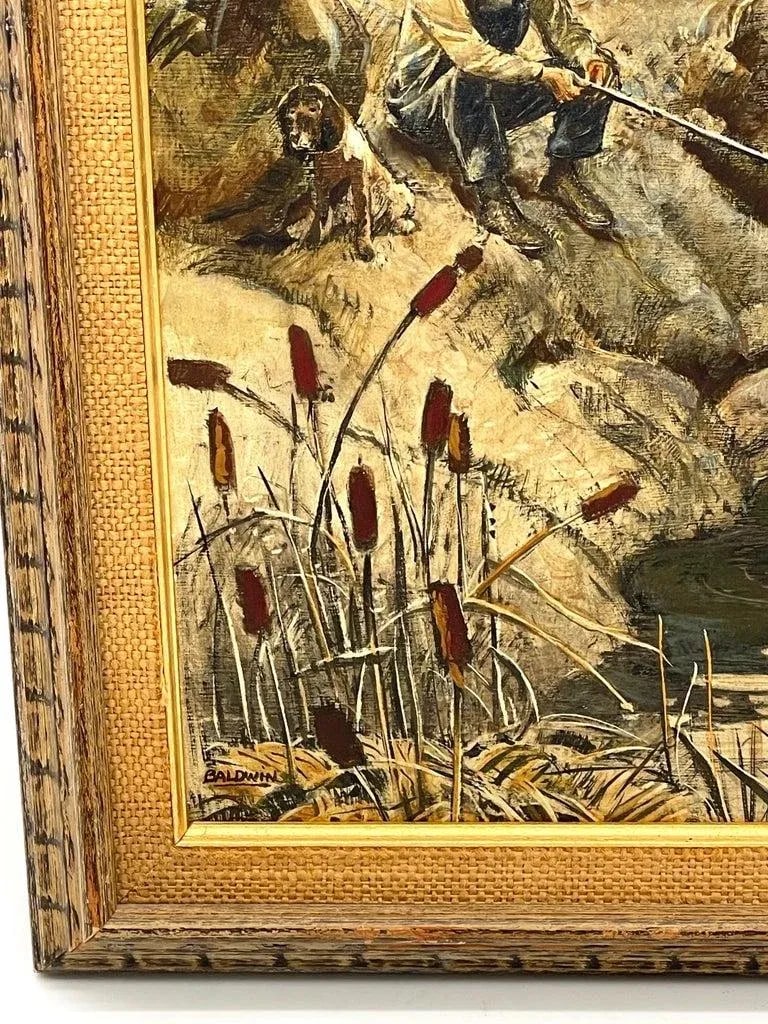 Mid 20th Century American School Oil Painting Fishing Landscape Signed Baldwin - 4