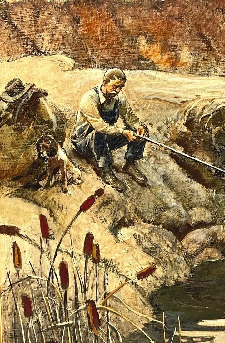 Mid 20th Century American School Oil Painting Fishing Landscape Signed Baldwin - 6