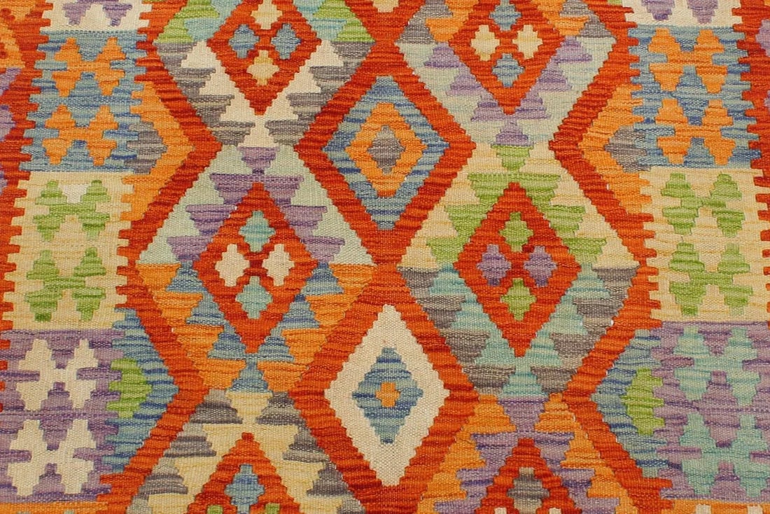 Shabby Chic Kilim Rust Blue Wool Rug - 3'1" X 4'0" - 4