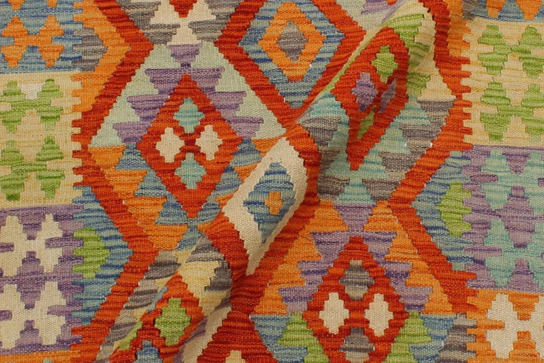 Shabby Chic Kilim Rust Blue Wool Rug - 3'1" X 4'0" - 5