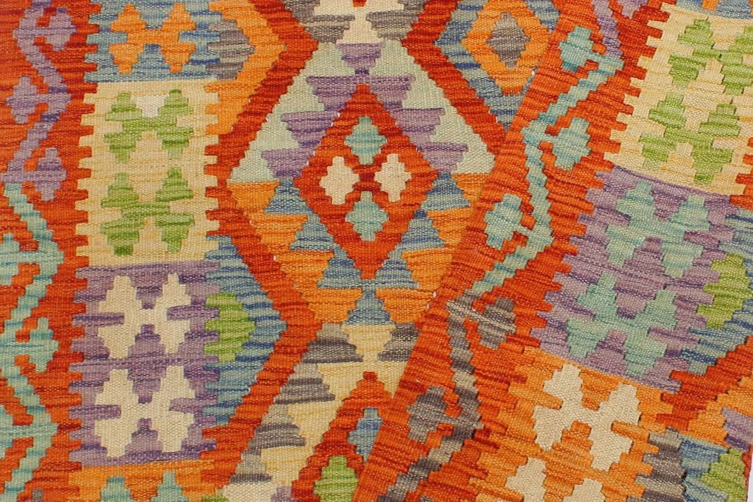 Shabby Chic Kilim Rust Blue Wool Rug - 3'1" X 4'0" - 6