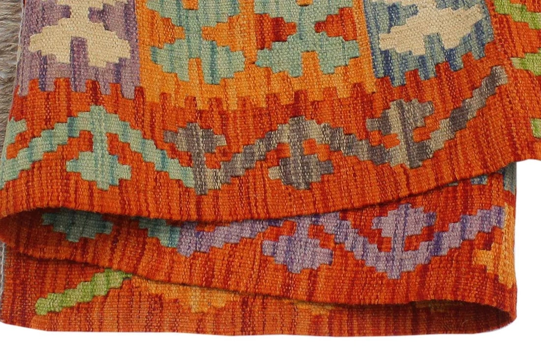 Shabby Chic Kilim Rust Blue Wool Rug - 3'1" X 4'0" - 7