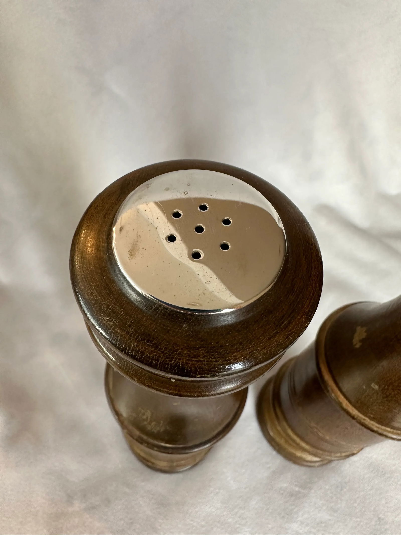 Vintage Wood Turned Salt and Pepper Mill Set- 2 Pieces - 2