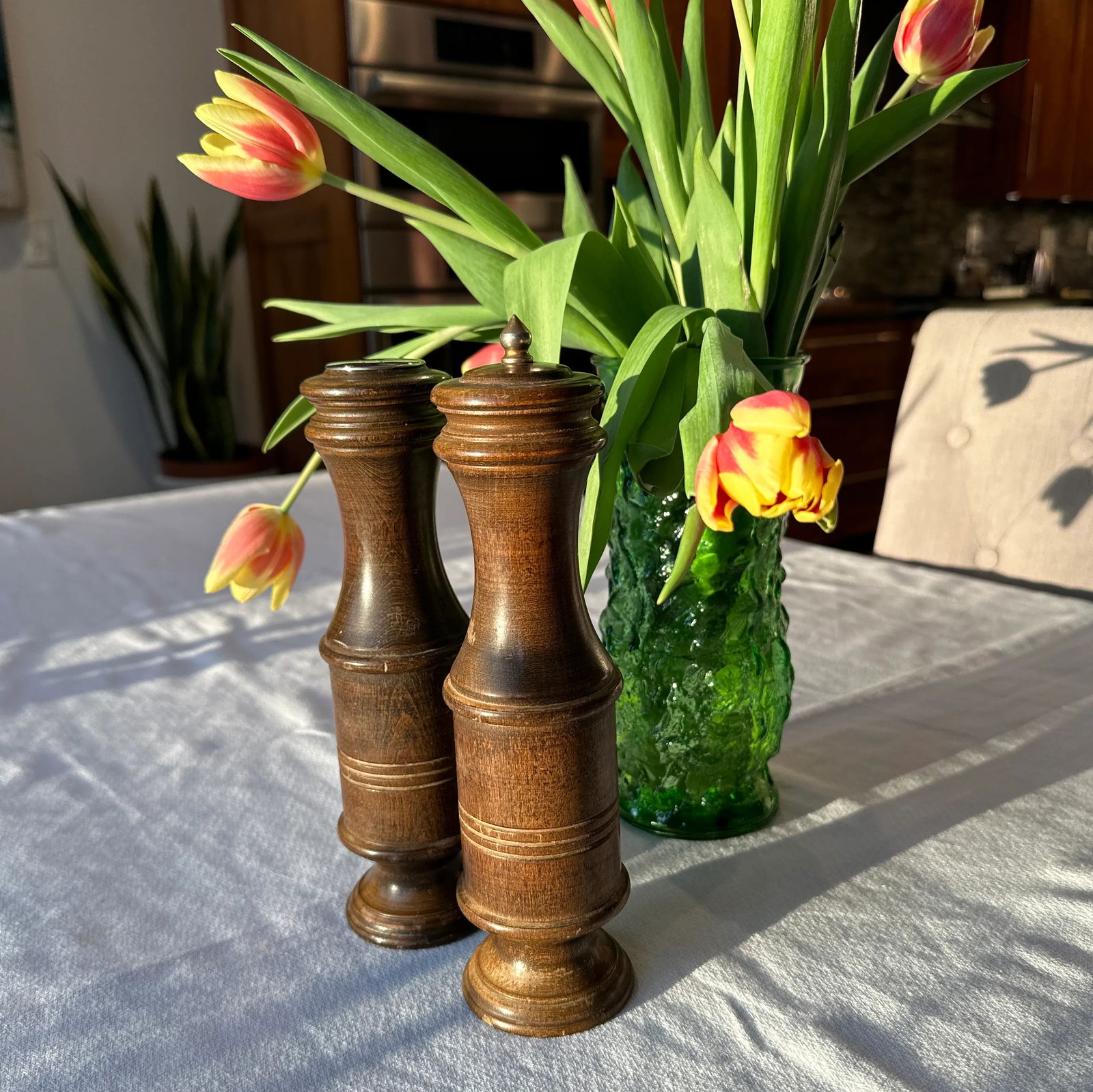 Vintage Wood Turned Salt and Pepper Mill Set- 2 Pieces - 4