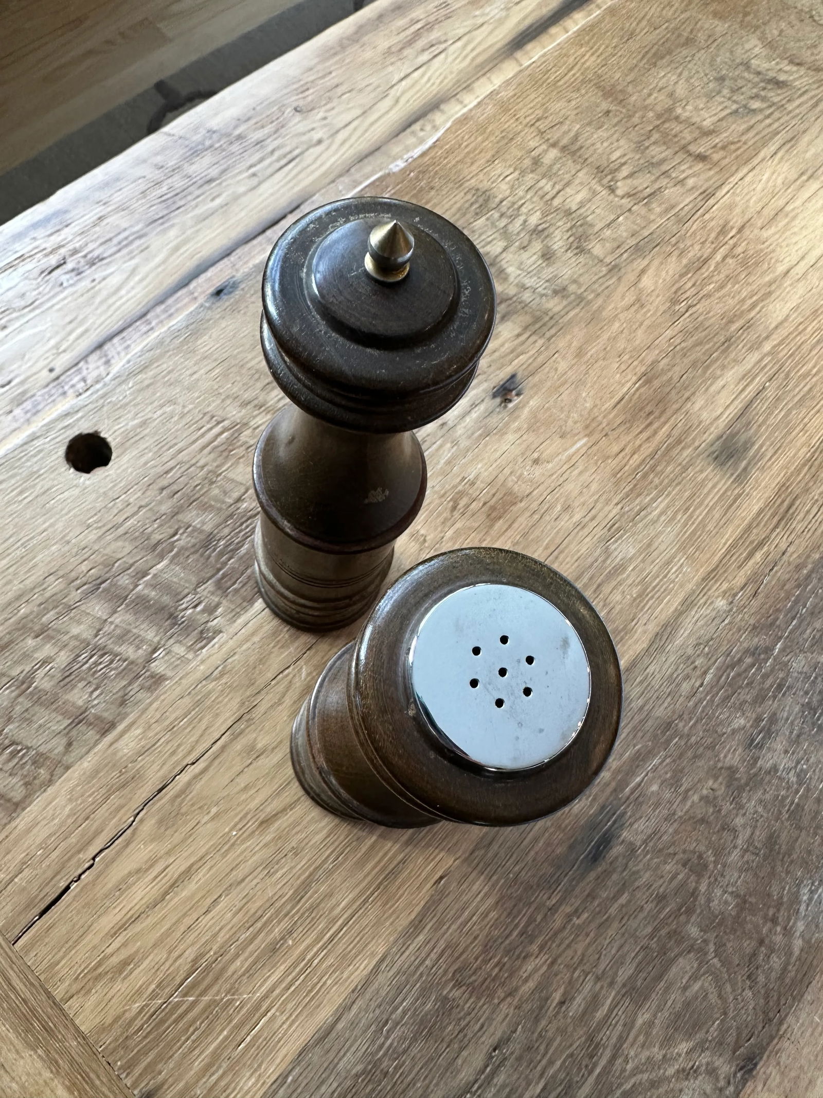 Vintage Wood Turned Salt and Pepper Mill Set- 2 Pieces - 7