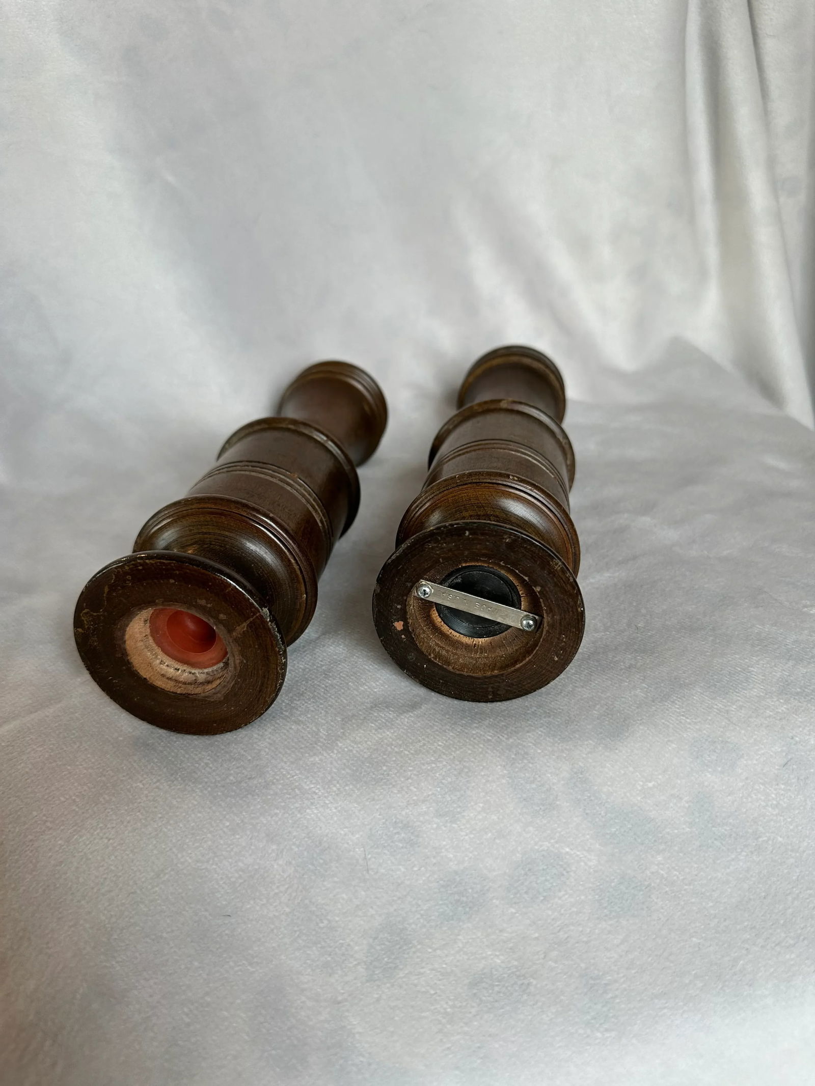 Vintage Wood Turned Salt and Pepper Mill Set- 2 Pieces - 8