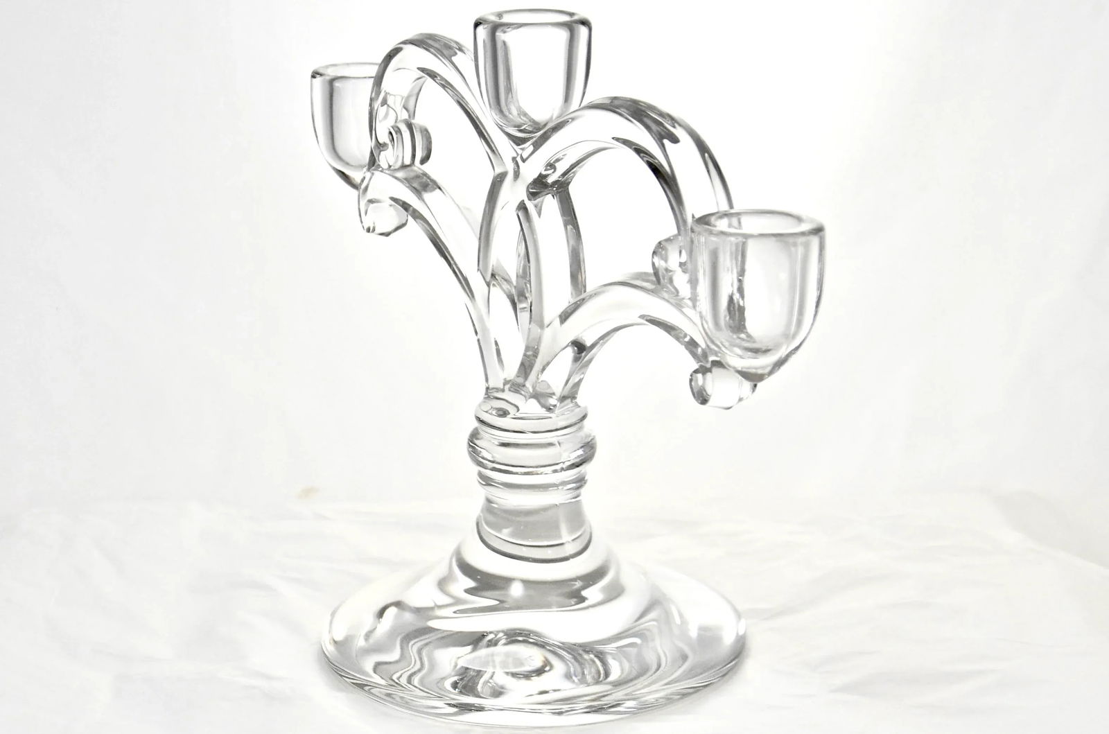 Glass Three Light Candle Holders - a Pair - 3