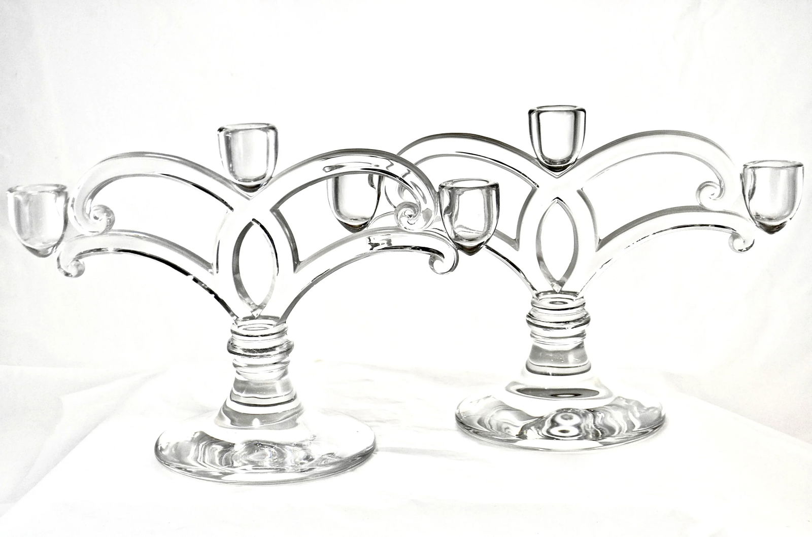 Glass Three Light Candle Holders - a Pair - 5