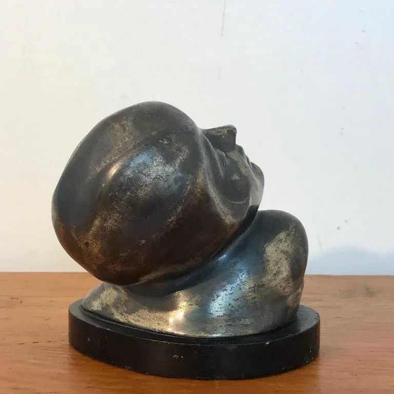 Early 20th Century Art Deco Zinc Flapper Portrait Bust - 3