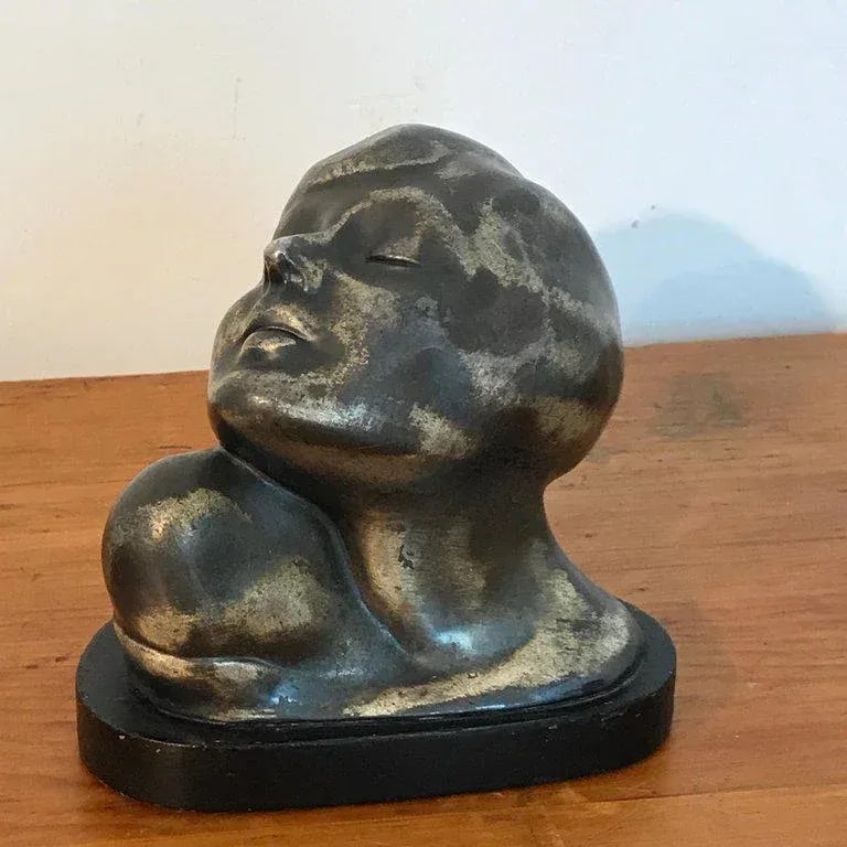 Early 20th Century Art Deco Zinc Flapper Portrait Bust - 4