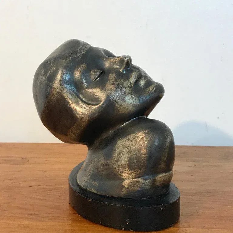 Early 20th Century Art Deco Zinc Flapper Portrait Bust - 7