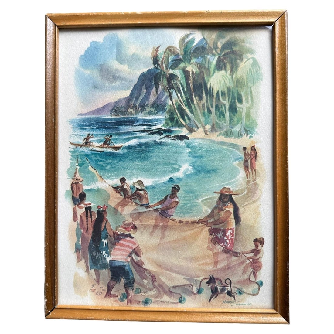 Framed S.S. Lurline Matson Lines Wine Menu Hawaii Watercolor Louis Macouillard 1966: Vintage Hawaii, Matson Lines Menu Cover, Wine list on back-1960 ARTIST: LOUIS MACOUILLARD Approximately measures no 9" wide x 11.75" tall Original vintage frame Would highlight the