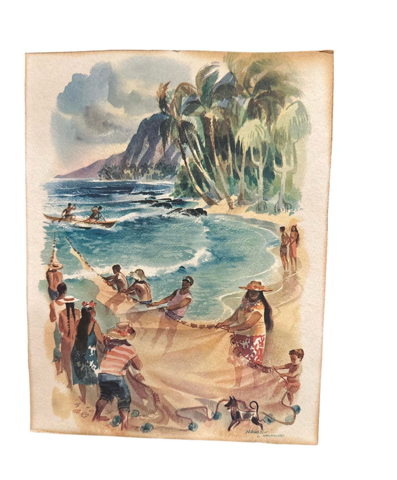 Framed S.S. Lurline Matson Lines Wine Menu Hawaii Watercolor Louis Macouillard 1966 - 2