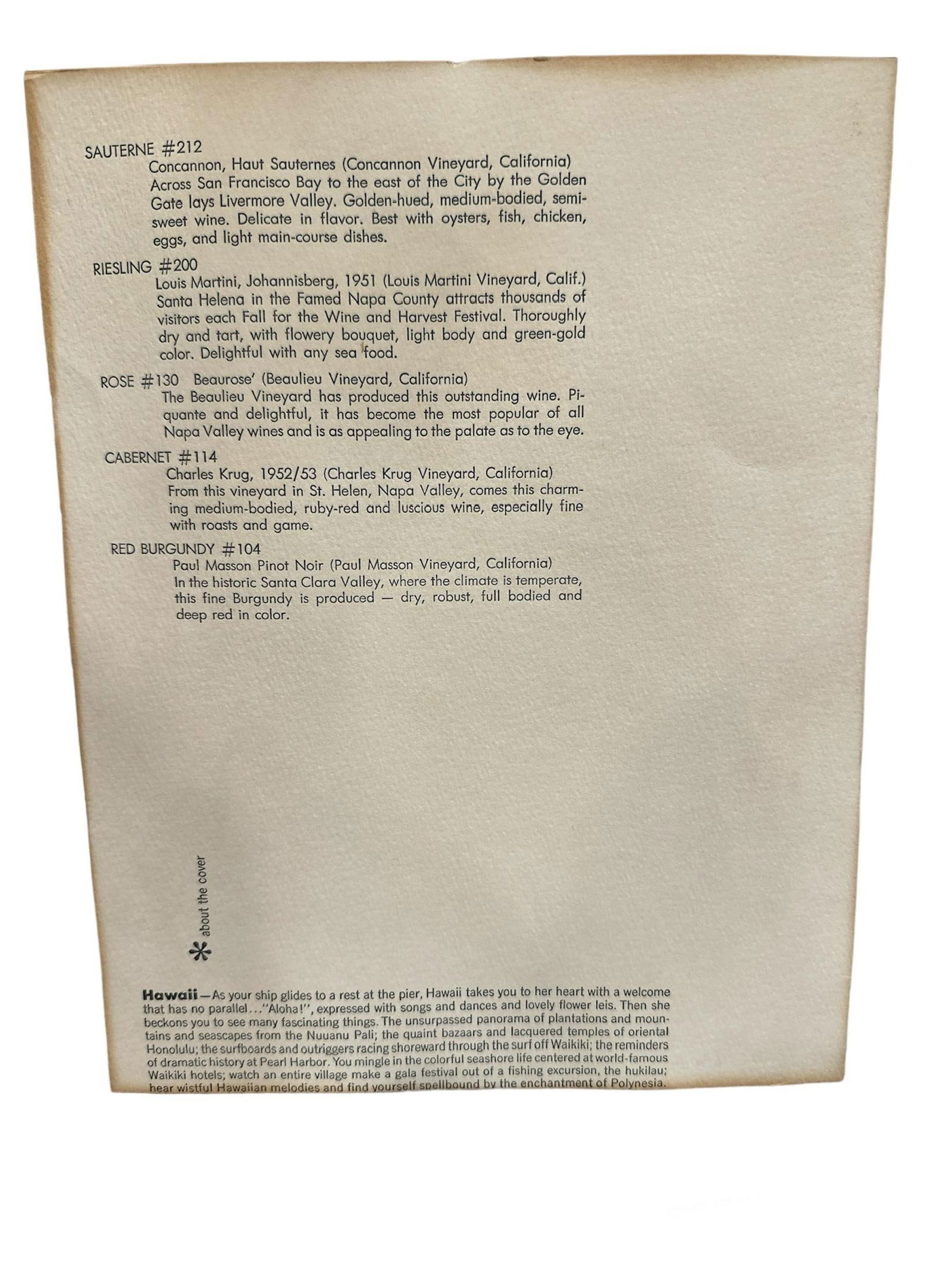 Framed S.S. Lurline Matson Lines Wine Menu Hawaii Watercolor Louis Macouillard 1966 - 4