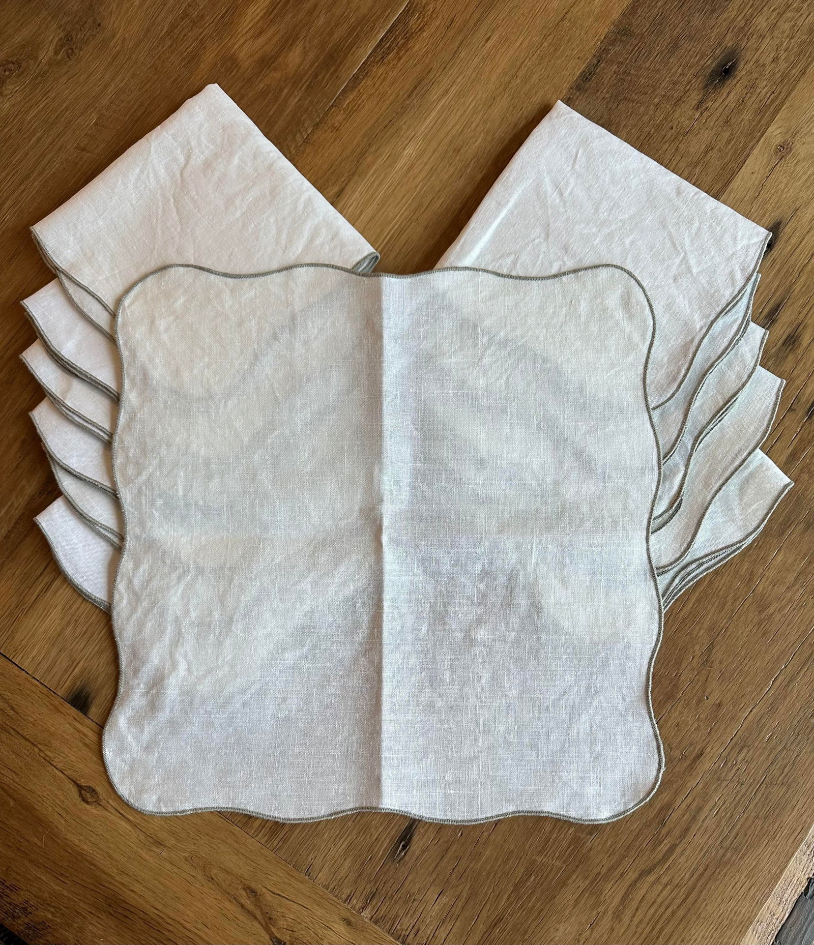 Vintage Linen White Gray Cloth Large Dinner Napkins - Set of 12 - 3