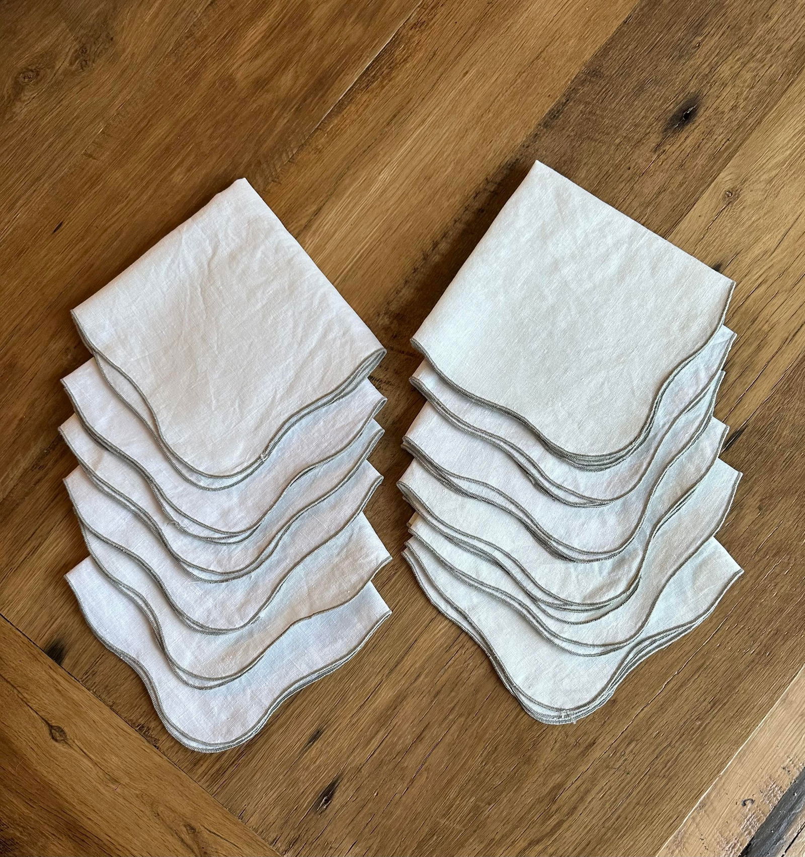 Vintage Linen White Gray Cloth Large Dinner Napkins - Set of 12 - 6