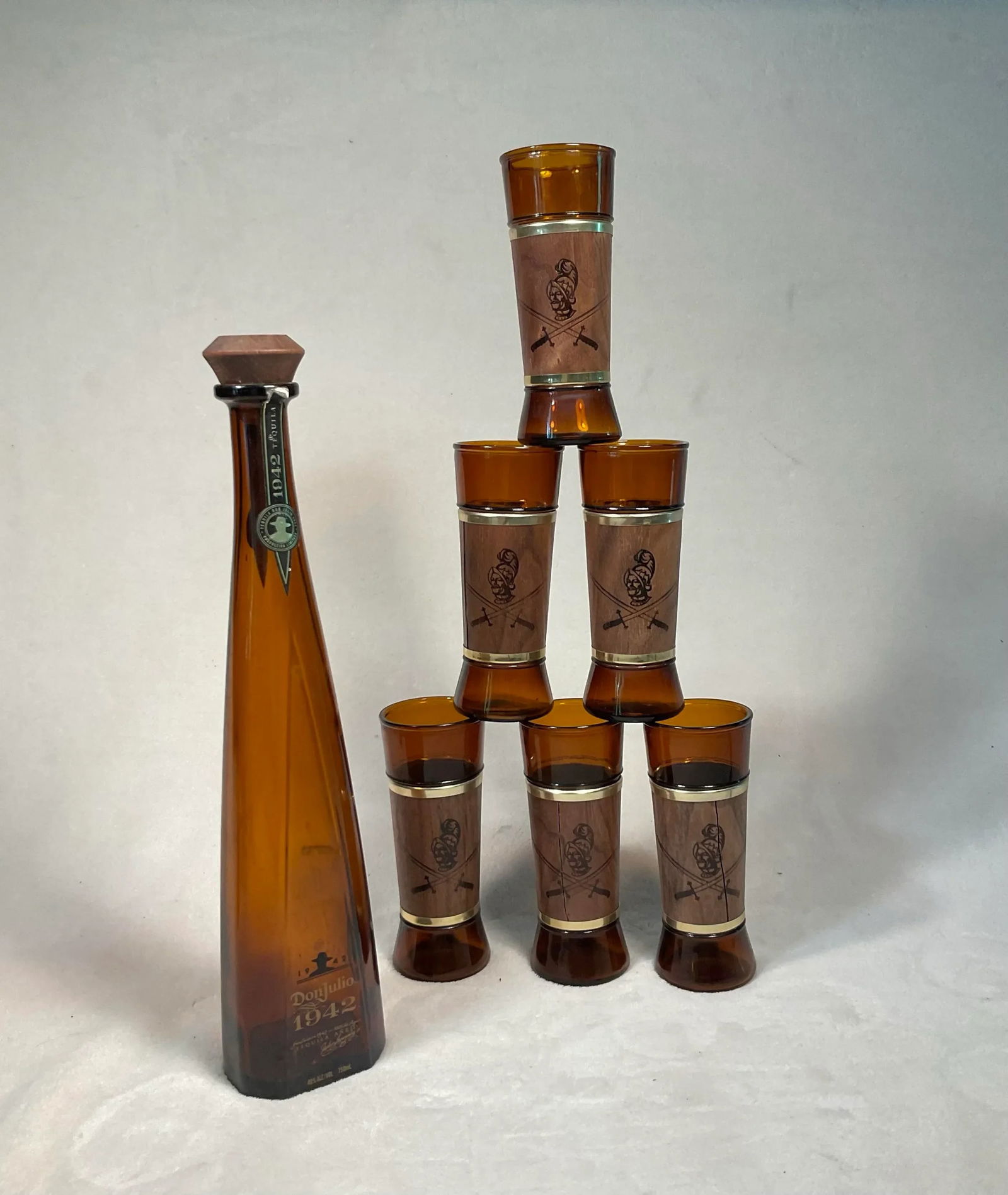 6 Pc Vintage Siesta Ware Conquistador Set With Packaging Walnut Wrap Tumblers Benner Glass Co., 60" - 2