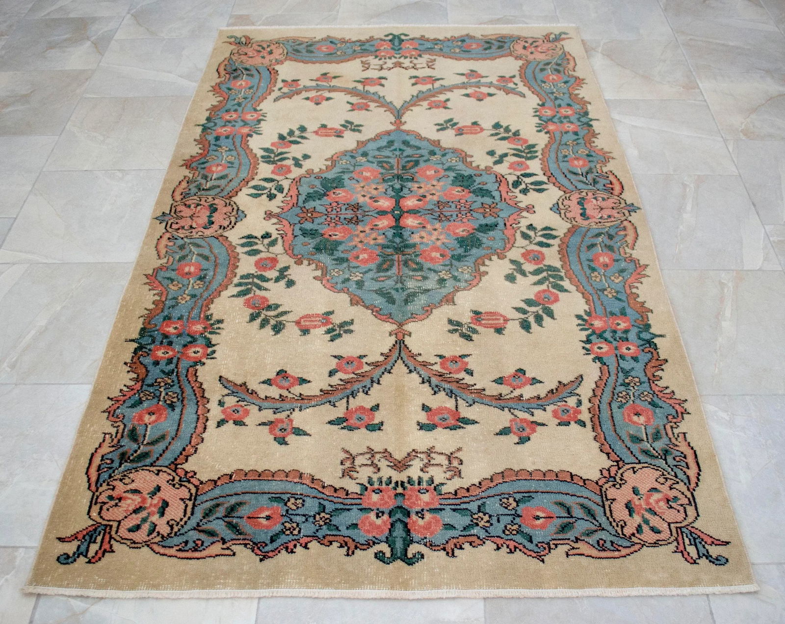 Vintage Turkish Hand Knotted Area Rug - 4'4"x 7' - 12