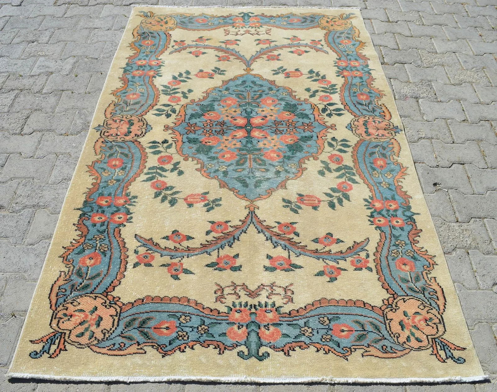 Vintage Turkish Hand Knotted Area Rug - 4'4"x 7' - 3