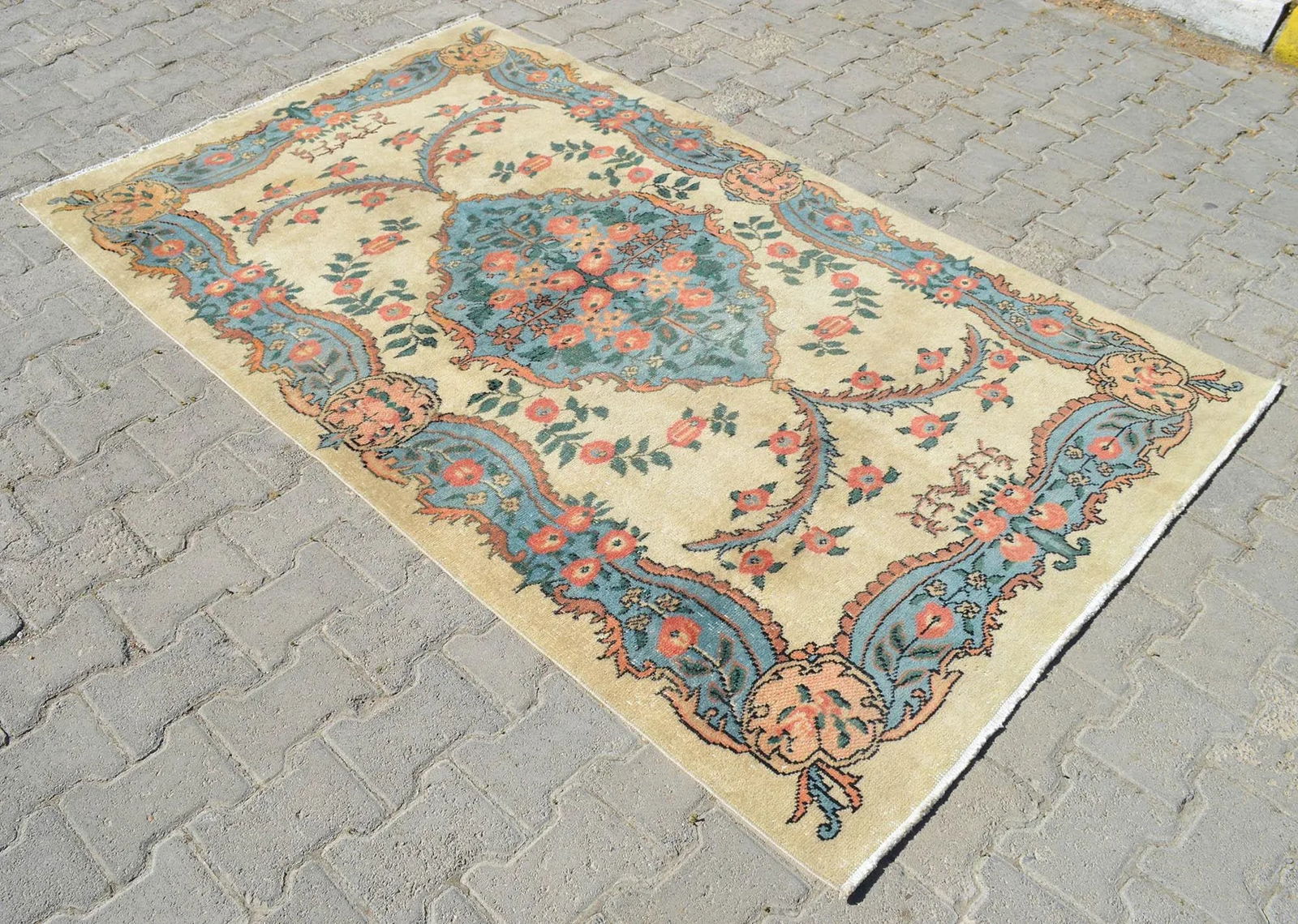 Vintage Turkish Hand Knotted Area Rug - 4'4"x 7' - 4