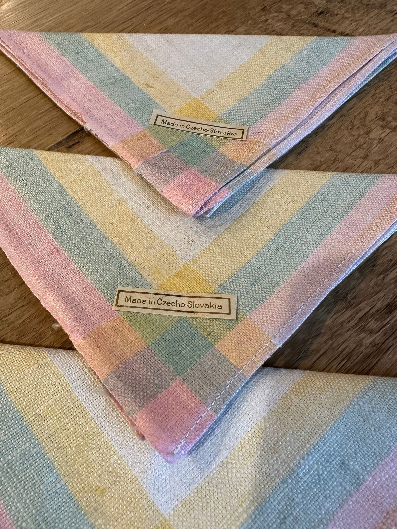 Vintage Pastel Easter Linen Napkins, Made in Czechoslovakia- Set of 4 - 6