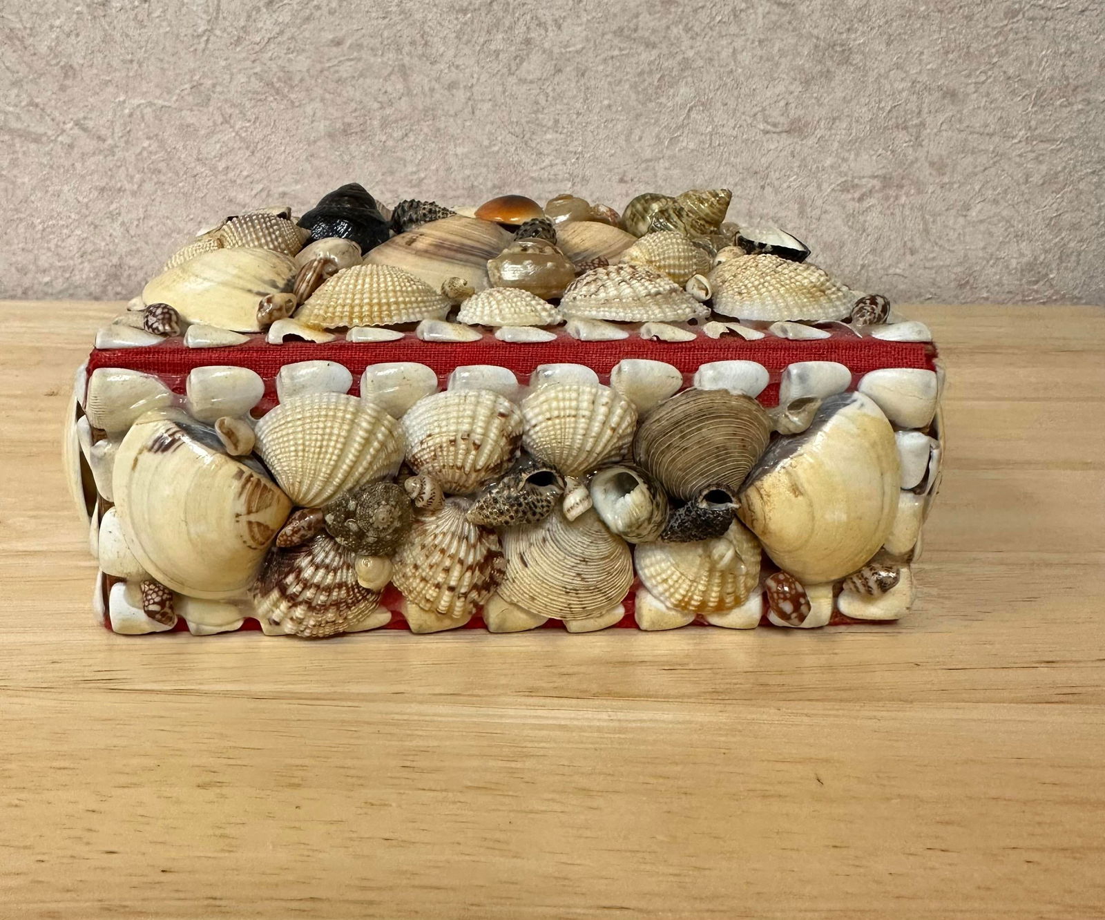 Mid 20th Century Natural Seashell Encrusted Box Red Lining - 7
