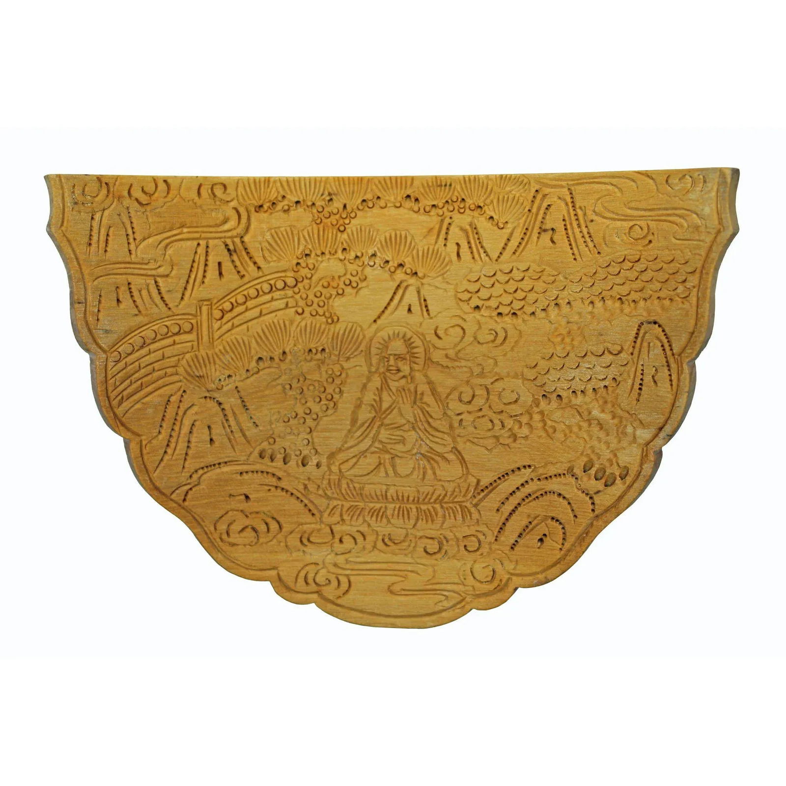 Carved Bamboo Birdcage Base Panel With Eighteen Arhats (Lohan) and Dragon - 5