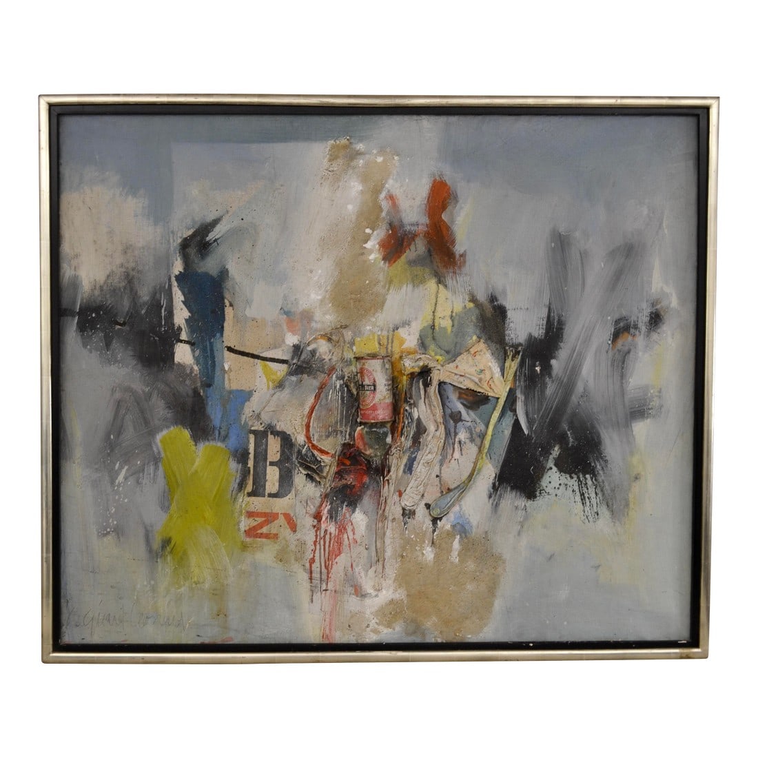 Mid 20th Century Large Framed Mid Century Abstract Mixed Media Painting by Gerard Leonard (1 of 5)