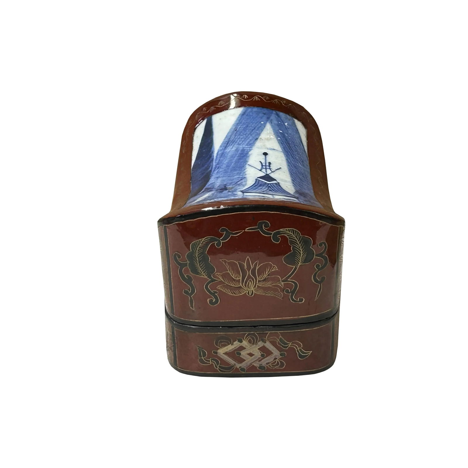 Chinese Old White Base Blue Scenery Porcelain Art Lacquer Box - 2