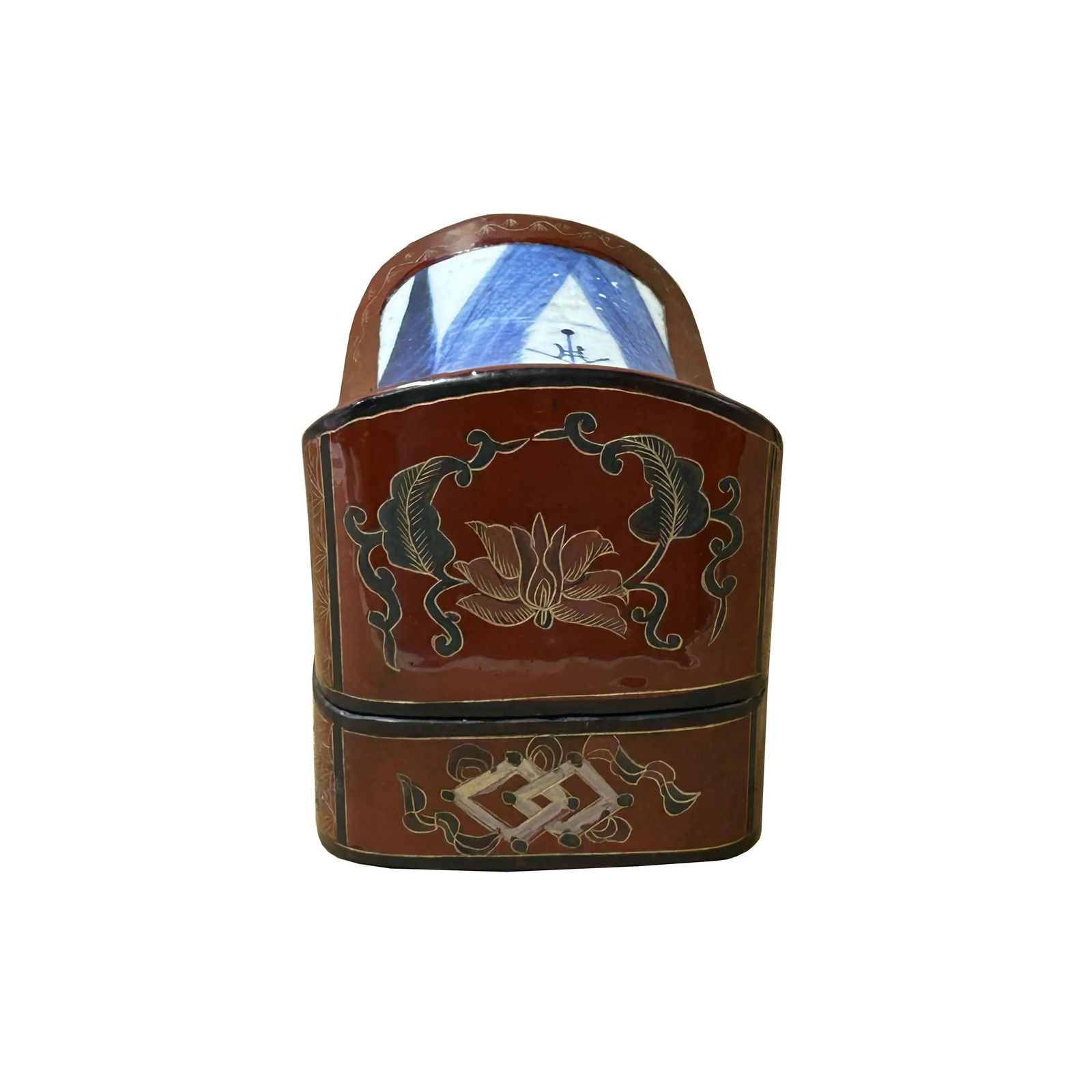 Chinese Old White Base Blue Scenery Porcelain Art Lacquer Box - 8