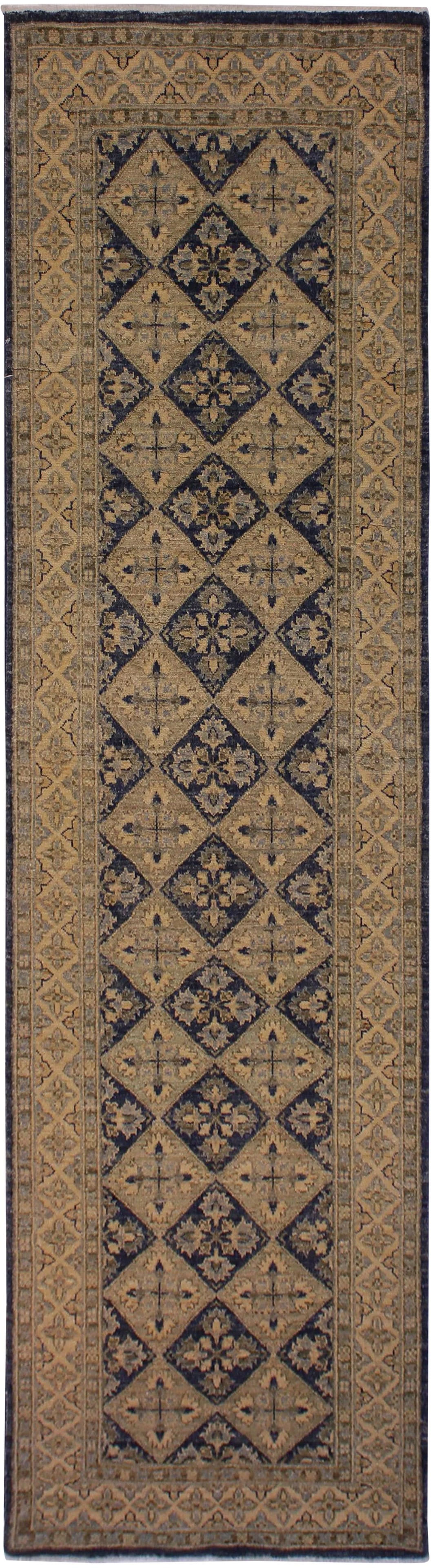 1990s Boho Chic Geometric Hand-Knotted Wool Rug - 2'9" X 8': Designed with mesmerizing intricacy and gorgeous color palette, this hand-knotted masterpiece demonstrates the beauty and electrifying thrill of Pak Persian art. These meticulously handcrafted rug is