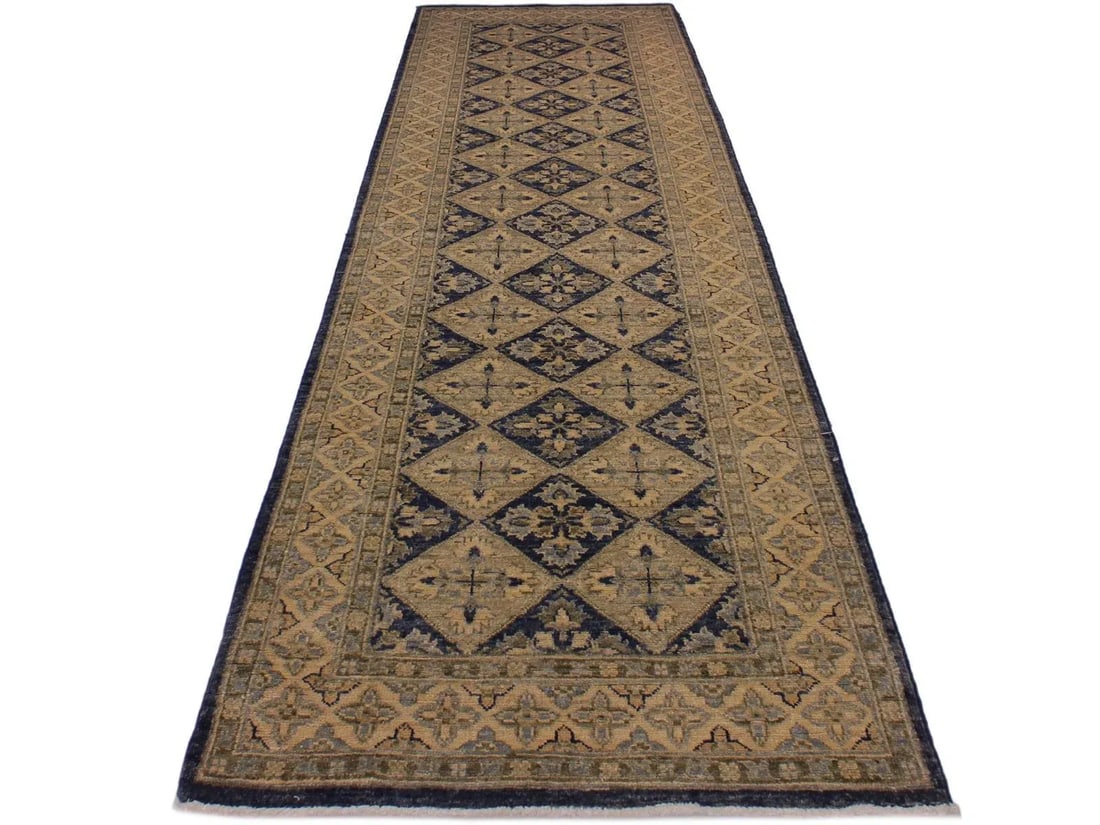 1990s Boho Chic Geometric Hand-Knotted Wool Rug - 2'9" X 8' - 3