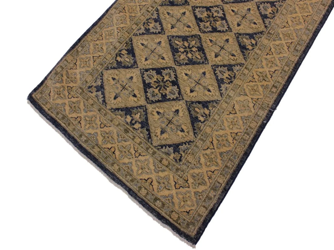 1990s Boho Chic Geometric Hand-Knotted Wool Rug - 2'9" X 8' - 4