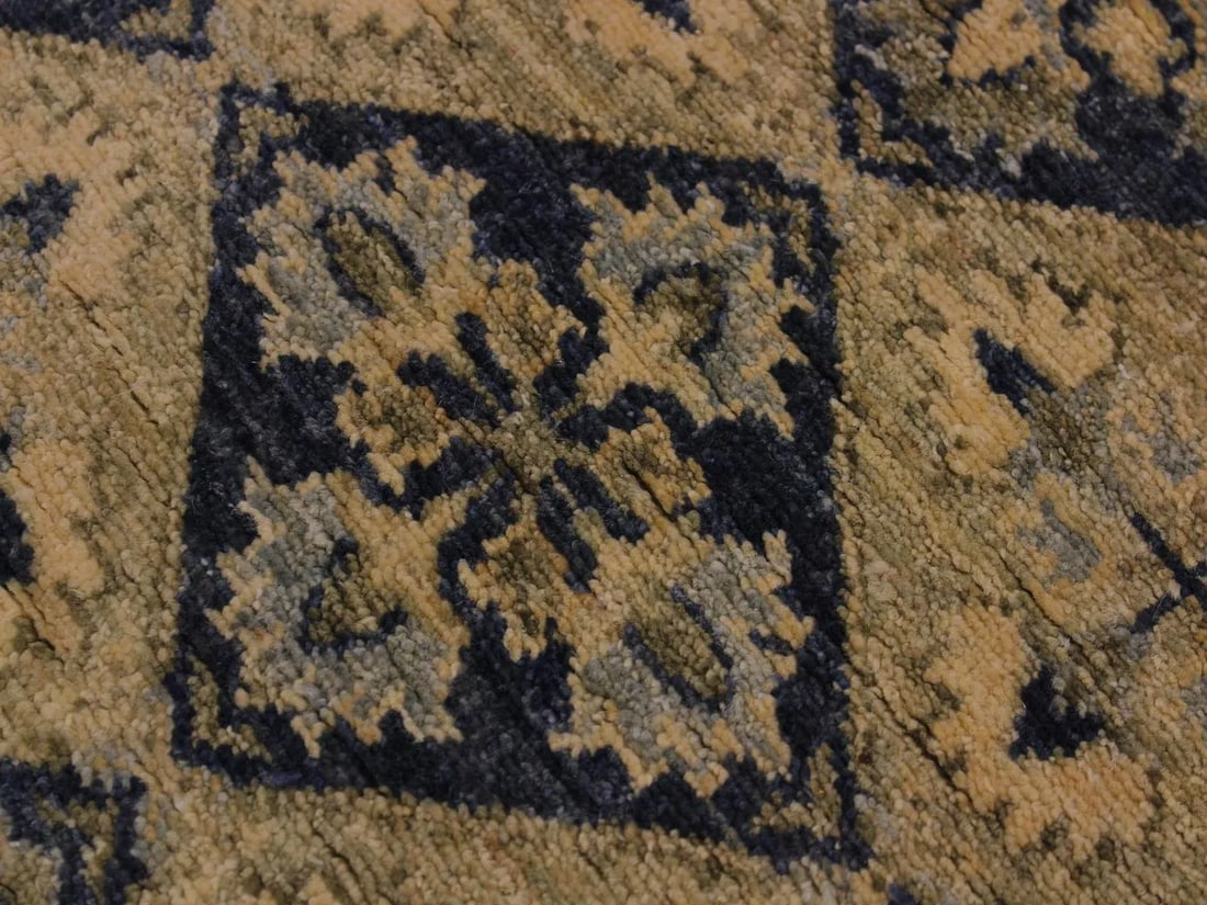 1990s Boho Chic Geometric Hand-Knotted Wool Rug - 2'9" X 8' - 5