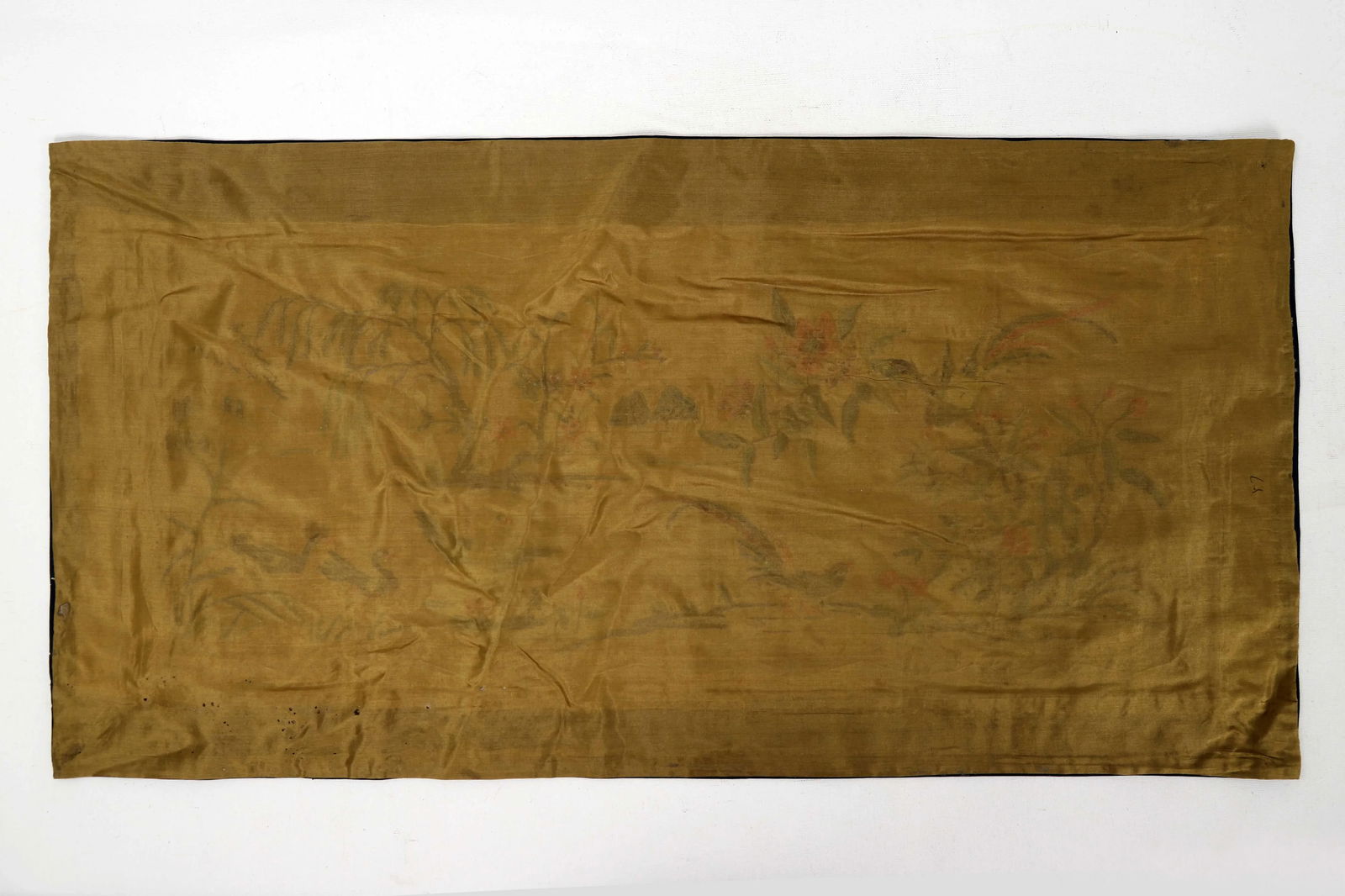 Vintage Chinese Silk Embroidered Cloth With Tropical Birds and Swans in Golden Lake - 4