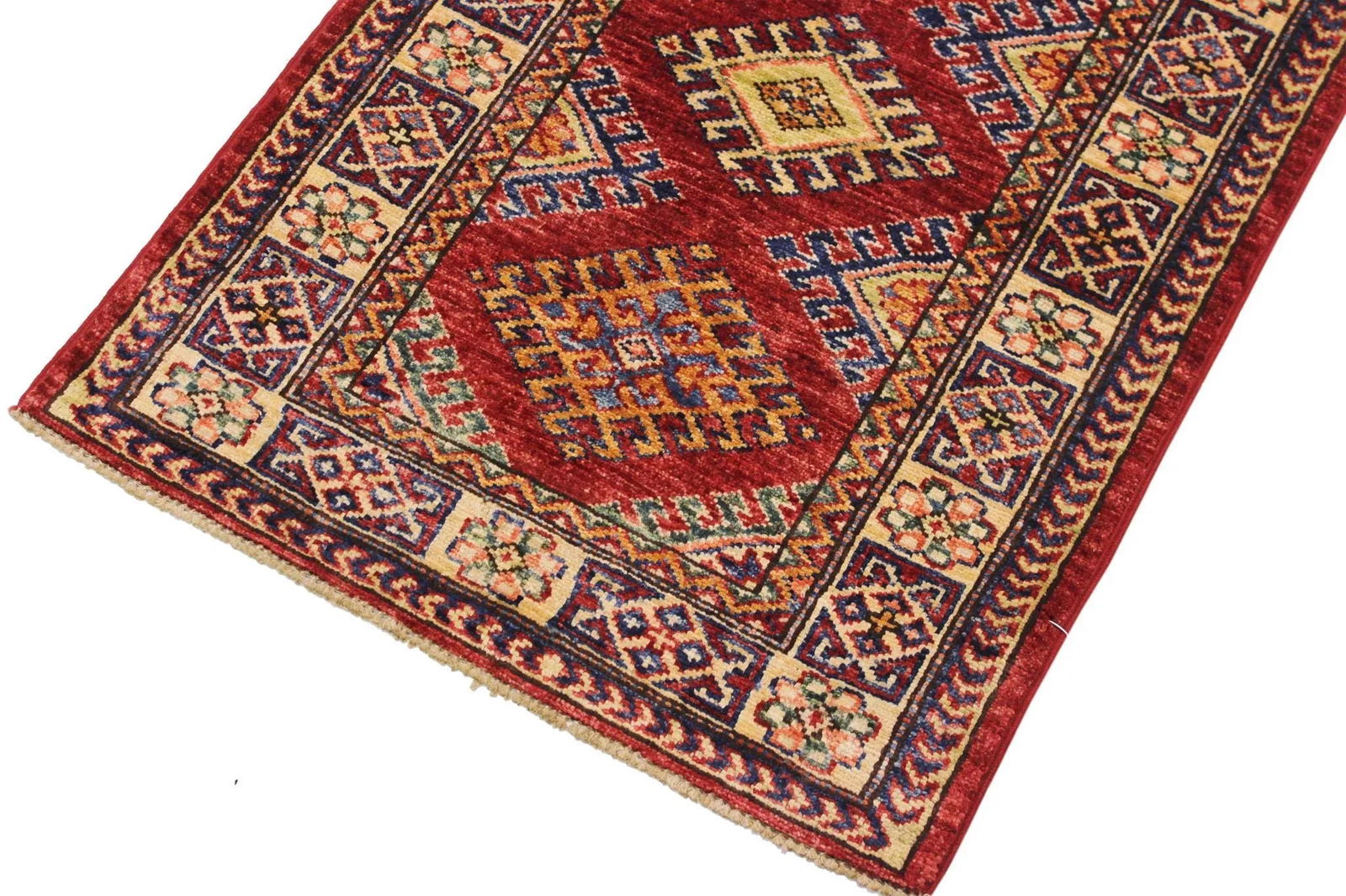 1990s Rustic Kazak Red/Beige Hand-Knotted Wool Rug - 2'0 X 2'10 - 4